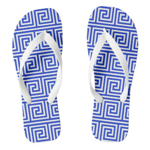 Tongs Motif Carrés Clé Méandre Grec Bleu