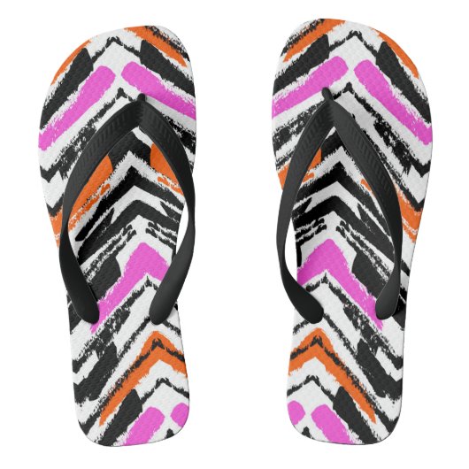 Tongs Motif Chevron De Main Noire, Orange Et Rose (Semelle)