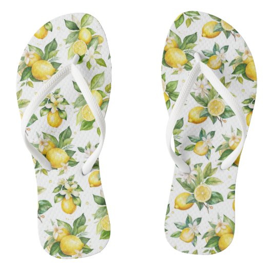 Tongs Motif citron, Fleurs de citron, Feuilles, Citrus (Semelle)
