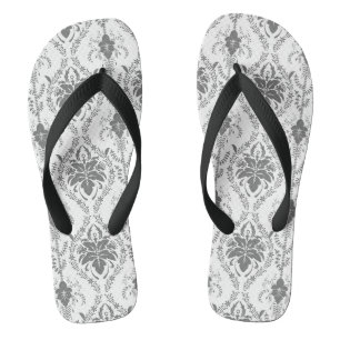 Tongs Motif Damask blanc et gris