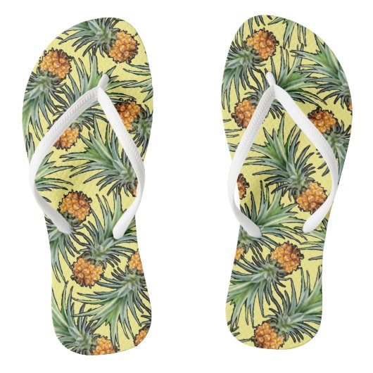 Tongs Motif d'ananas tropical en été jaune (Semelle)