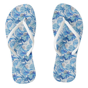 Tongs Motif d'aquarelle bleu clair