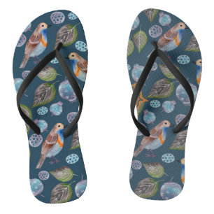Tongs Motif d'aquarelle Blue Birds