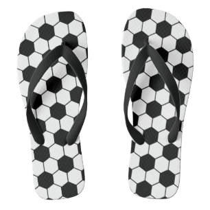 Tongs Motif de balle de football noir et blanc