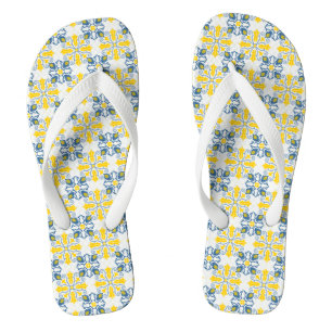 Tongs Motif de carreaux portugais jolis bleus et jaunes
