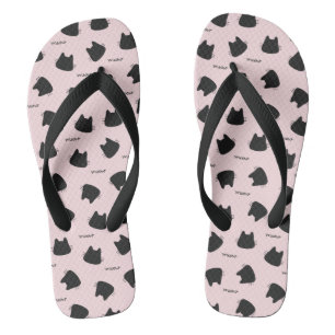Tongs Motif de chat noir mignon Kitty rose Meow