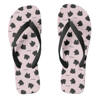 Tongs Motif de chat noir mignon Kitty rose Meow