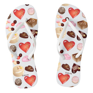 Tongs Motif de cœur de bonbon au chocolat coloré chic mi