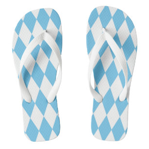 Tongs Motif de drapeau bavarois en losanges bleu et blan