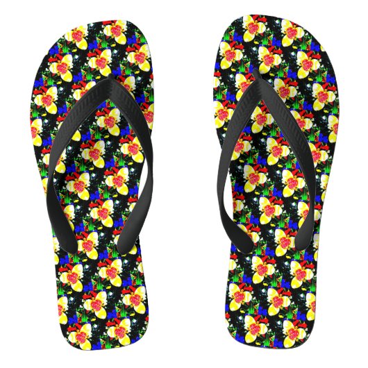 Tongs motif de fleur jaune arrière - plan inhabituel (Semelle)