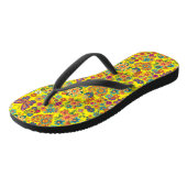 Tongs Motif de fleurs colorées rétro. B Jaune (Incliné)