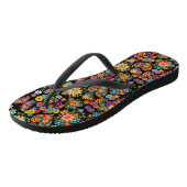 Tongs Motif de fleurs colorées rétro. BG noir (Incliné)