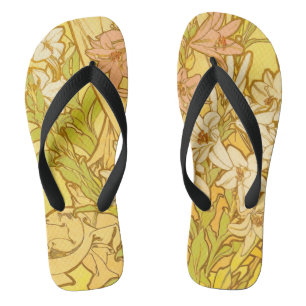 Tongs Motif de fleurs de lys d'Alphonse Mucha : Art nouv
