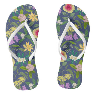 Tongs Motif de fleurs tropicales colorées à la main