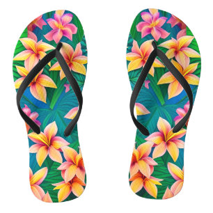 Tongs Motif de fleurs tropicales hawaïennes