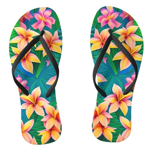 Tongs Motif de fleurs tropicales hawaïennes (Semelle)