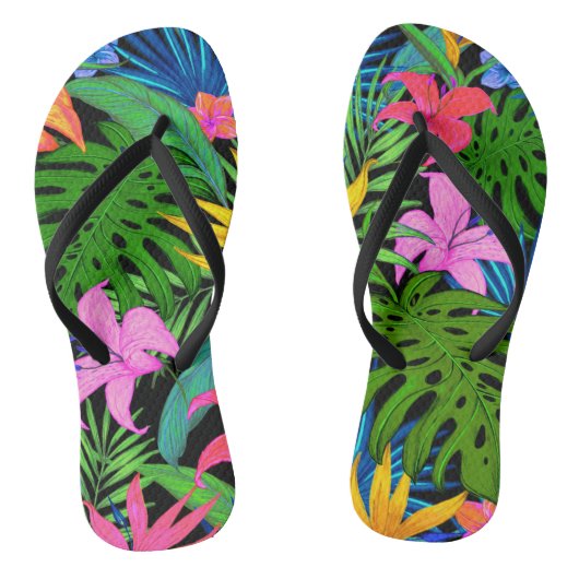 Tongs Motif de fleurs tropicales hawaïennes (Semelle)