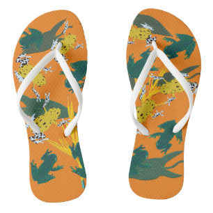 Tongs Motif de grenouilles vert jaune