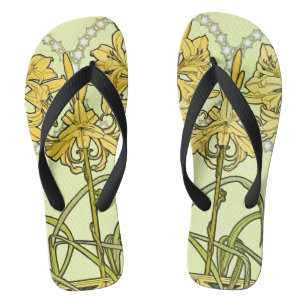 Tongs Motif de lys Art nouveau d'Alphonse Mucha vintage