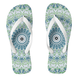 Tongs Motif de mandala côtier bleu et vert de mer