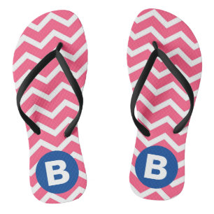 Tongs Motif de monogramme à chevrons rose vif et blanc