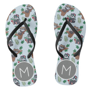 Tongs Motif de pandas chinois mignons monogramme
