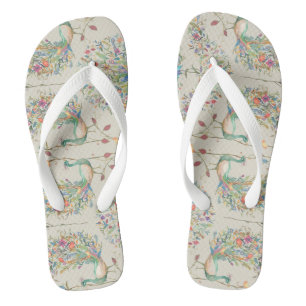 Tongs Motif de paon, floral tropical magnifique