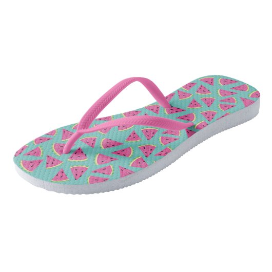 Tongs Motif de pastèque d'été rose tropical (Incliné)
