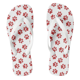 Tongs Motif de pattes, pattes de chien, pattes rouges