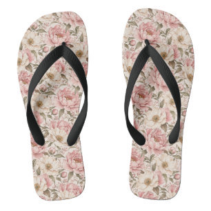 Tongs Motif de pivoines fleuries vintage