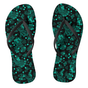 Tongs Motif de pois vert turquoise sur fond noir
