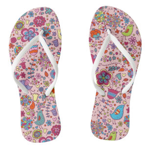 Tongs Motif de ressort avec les fleurs colorées
