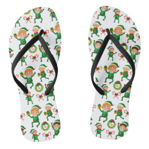 Tongs Motif d'elfes heureux de Noël