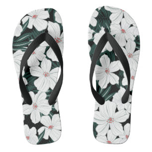 Tongs Motif des fleurs tropicales blanches