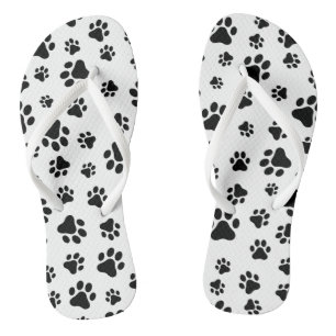Tongs Motif des pattes, pattes de chien, noir et blanc