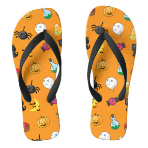 Tongs Motif d'Halloween mignon avec arrière - plan orang