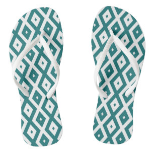 Tongs motif diamant turquoise et blanc