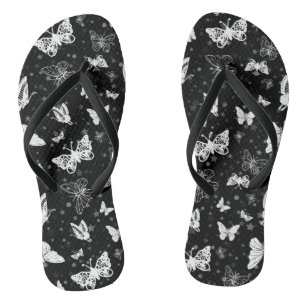 Tongs Motif d'illustration noir blanc papillon