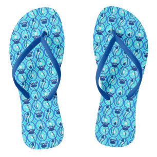 Tongs Motif égyptien Lotus, bleu Cobalt et turquoise