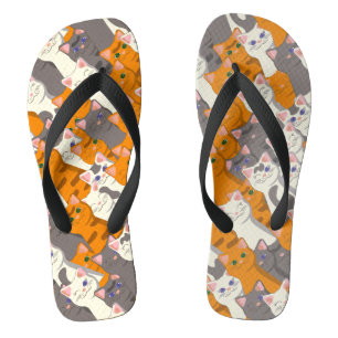 Tongs Motif en diagonale du chat noir blanc gingembre