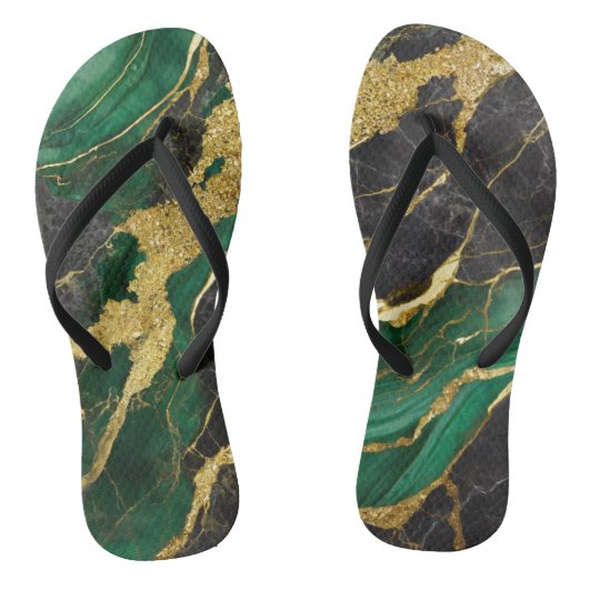 Tongs Motif en marbre vert avec or (Semelle)