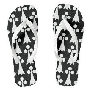 Tongs Motif Ermine, Motif médiéval, Blanc sur Noir