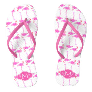 Tongs Motif flamant rose  Monogramme