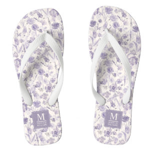 Tongs Motif floral aquarelle lavande violet fleurs