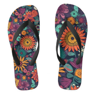 Tongs Motif floral, Bouquet de fleurs colorées