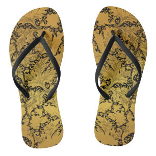 Tongs Motif floral doré Fleur orientale