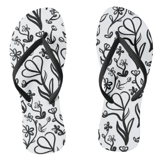 Tongs Motif floral en noir et blanc (Semelle)