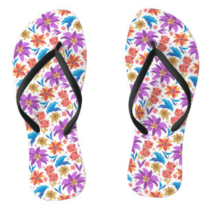 Tongs Motif floral exotique coloré dessiné à la main-707