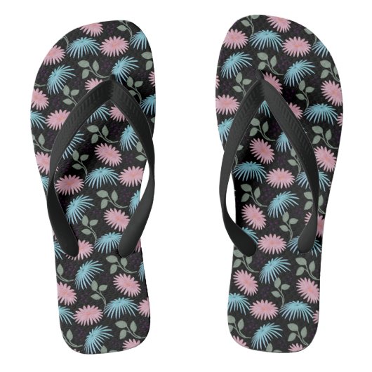 Tongs Motif floral pastel sur fond noir | Cute D (Semelle)