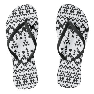 Tongs Motif géométrique Aztec noir et blanc